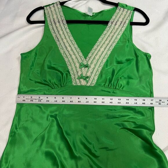 Y2K Old Navy‎ Green Lace Trim Bow Detail 100% Silk Whimsy Fairie Coquette Top M - Picture 6 of 7